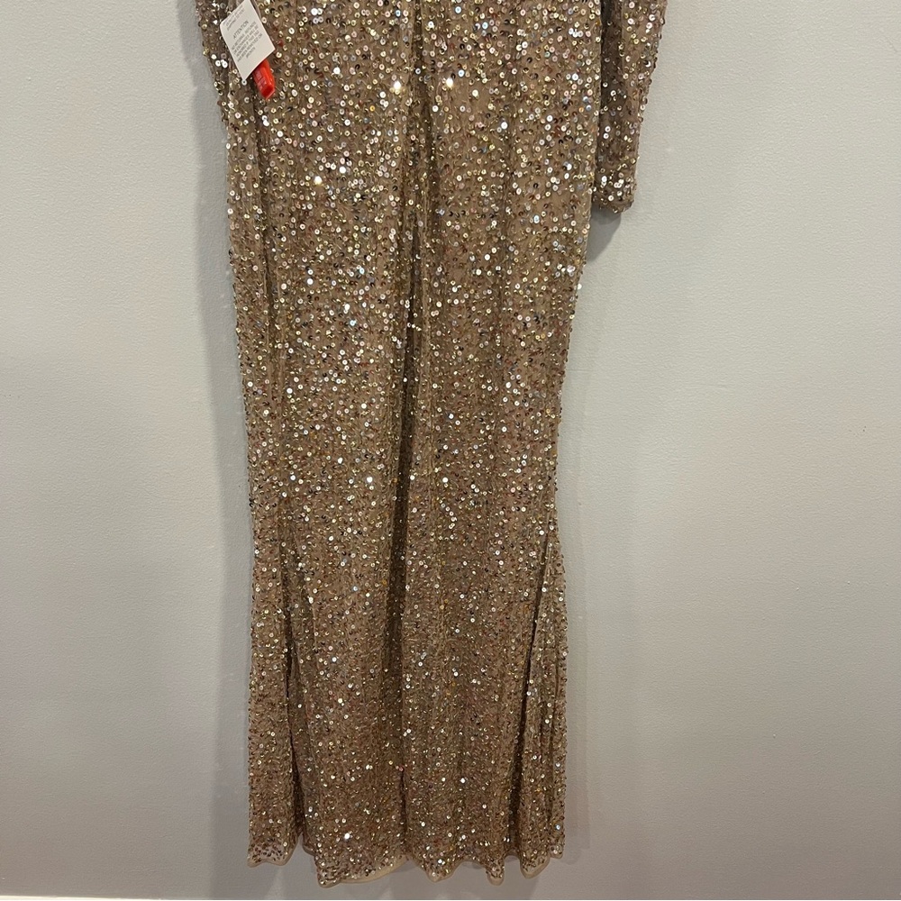 Mac Duggal Shimmering Gold Sequined Puff Shoulder Surplice Evening Gown -Reemoly - Picture 13 of 16